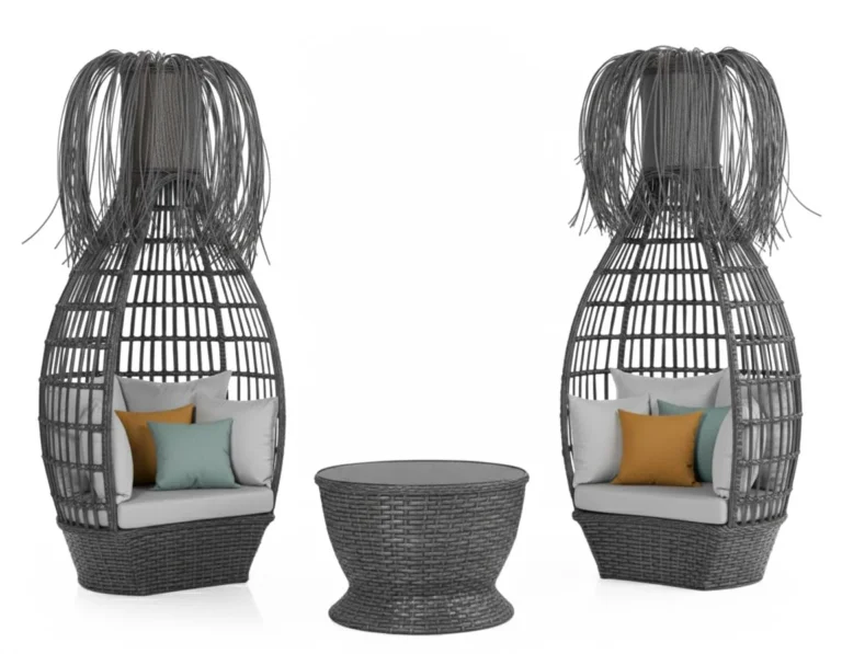Two Hawana cocoon daybeds with coffee table in PE rattan – Ferri Outdoor