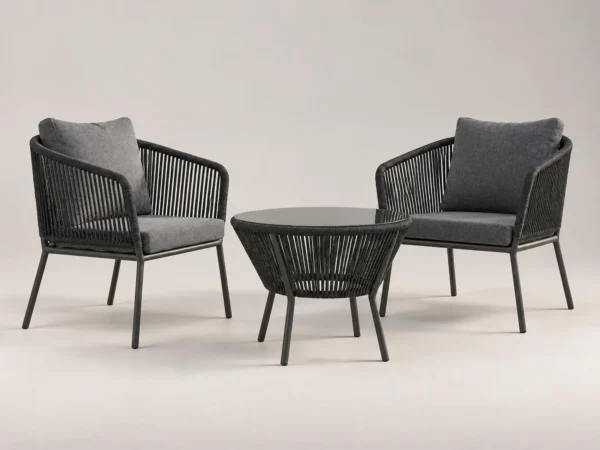 Napoli armchairs and round coffee table in rope weave – Ferri Outdoor