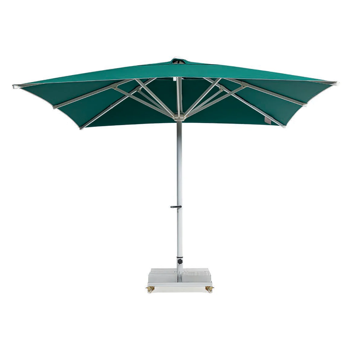 Crank telescopic parasol with dark green square canopy