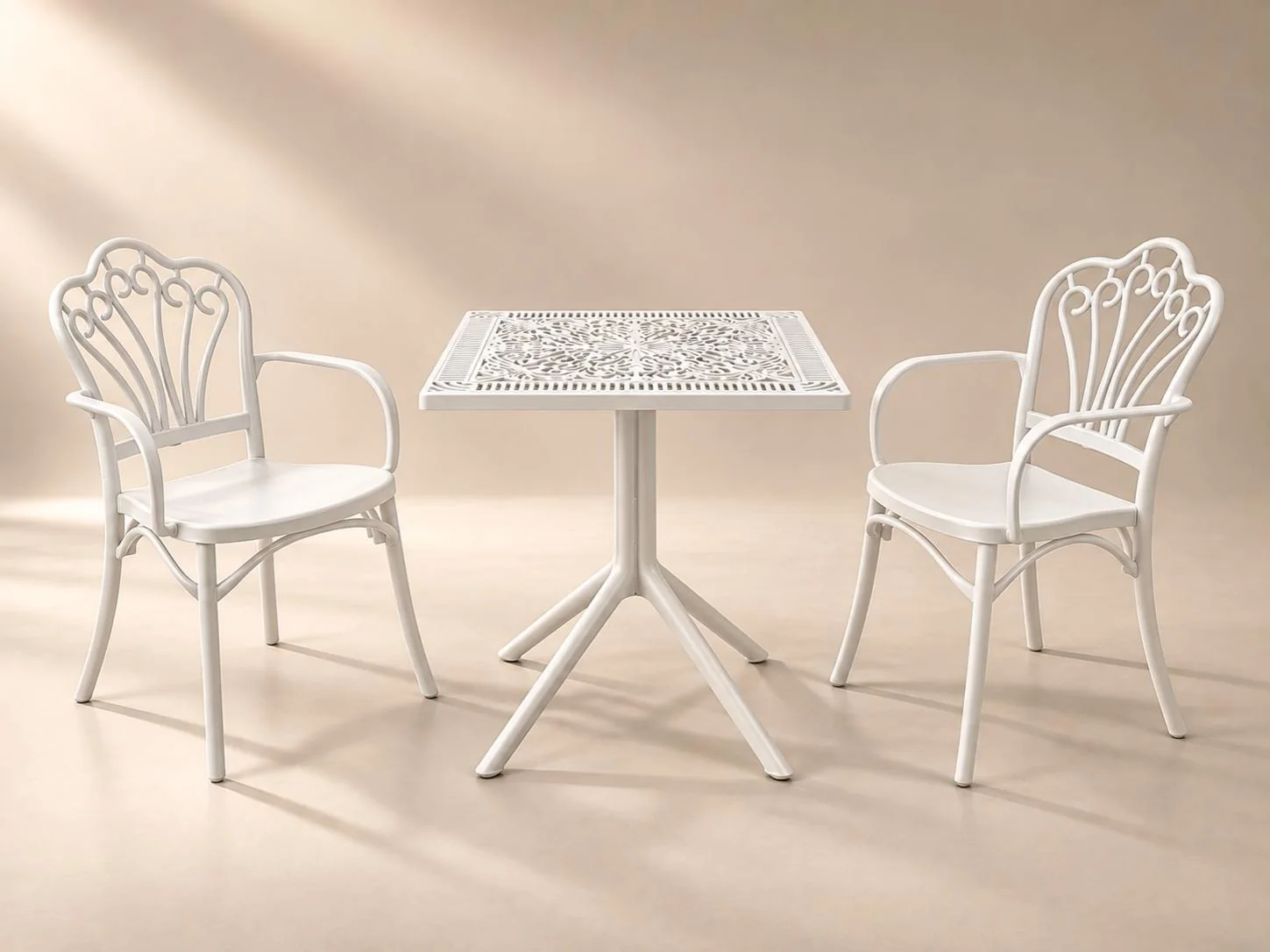 Louvre armchairs with Paris Square table, 2-seater set in white – Trend Concept