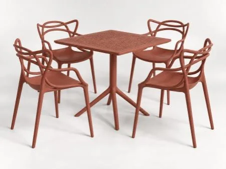 Maestro chairs with Moduline Punto table, 4-seater set in terracotta red – Trend Concept