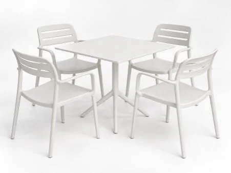 Zeus armchairs with Moduline Wood table, 4-seater set in white – Trend Concept